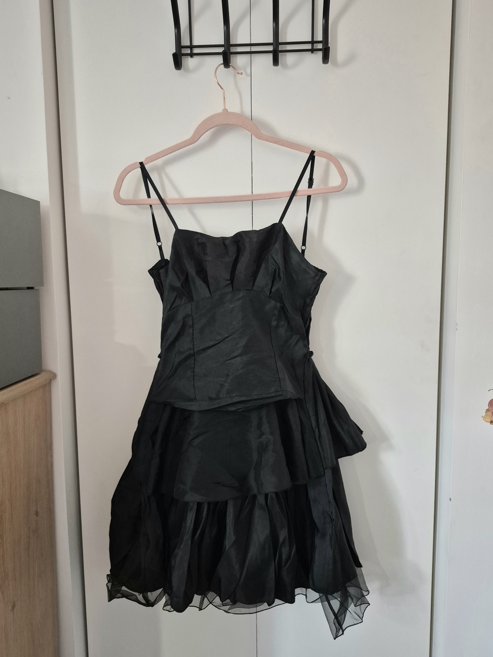 Black Tiered Spaghetti-Strap Dress
